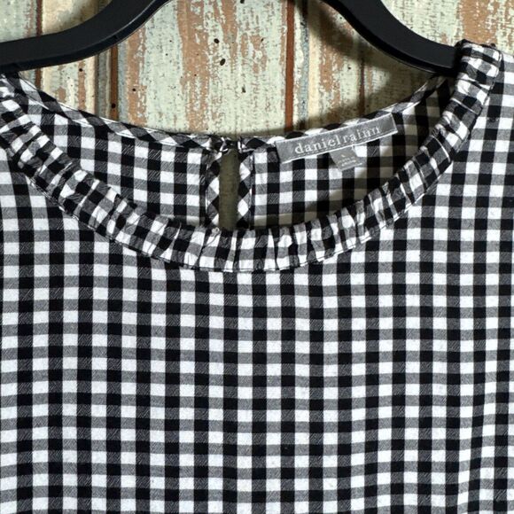 Daniel Rainn Black Gingham Womens L 3/4 Sleeve Blouse Ruffle Flared Cuffs - Picture 3 of 9